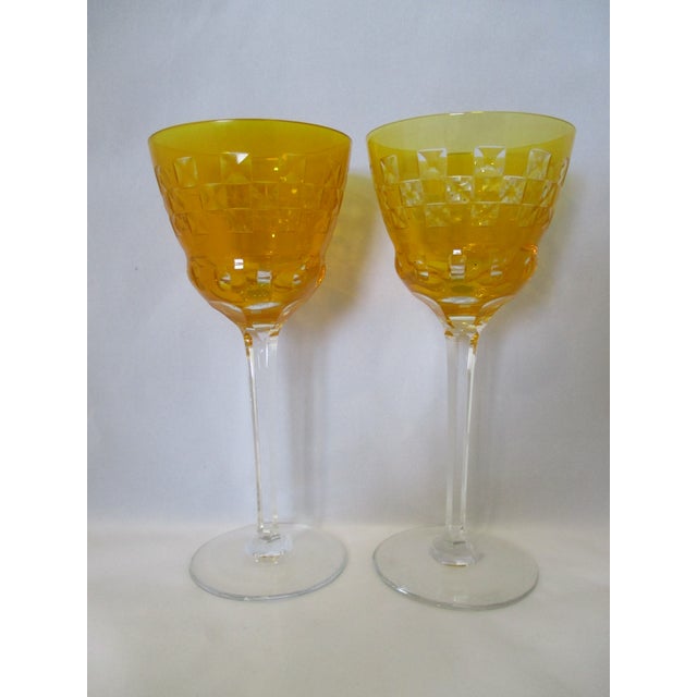 Bohemian Canary Yellow Cased Cut to Clear Vintage Wine Glasses - a Pair For Sale In Phoenix - Image 6 of 13