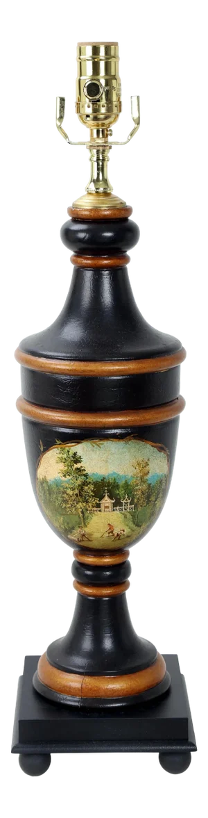 Vintage Black and Gold Color Trophy Lamp With Painted Scene