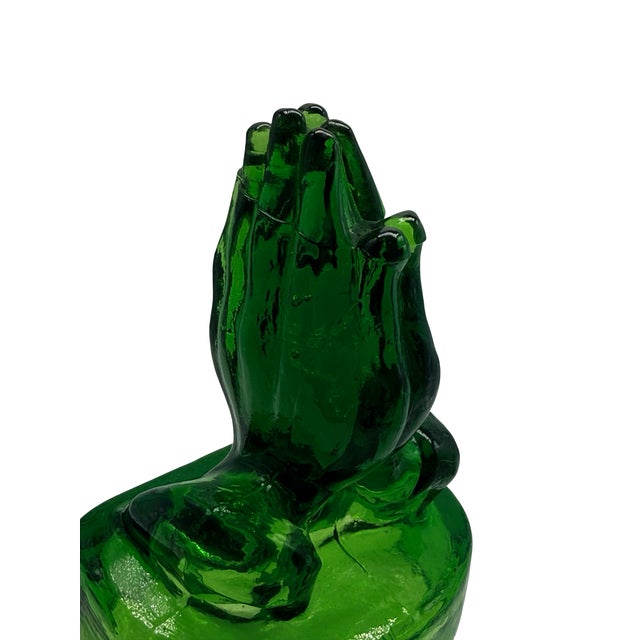 Vintage Emerald Green Pressed Glass Praying Hands Sculpture For Sale - Image 4 of 11