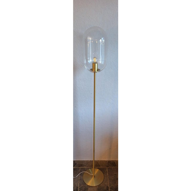 Vintage Floor Lamp with Brass Base and Clear Egg-Shaped Glass Shade, 2000s For Sale - Image 4 of 7