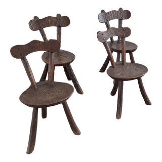 Brutalist French Hand-Carved Dining Chairs After Alexandre Noll, 1950s, Set of 4 For Sale