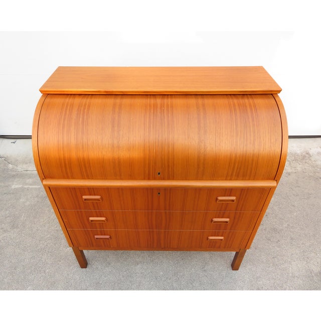 Egon Ostergaard Mid Century Swedish Teak Roll Top Secretary Desk by Egon Ostergaard ~ Scandinavian or Danish Modern Style ~ Vintage Dresser For Sale - Image 4 of 18