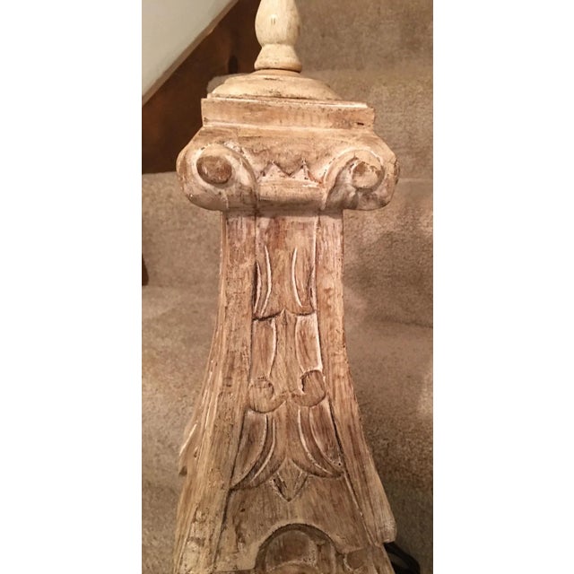 Vintage Hand-Carved Wooden Beige Lamp For Sale - Image 12 of 13