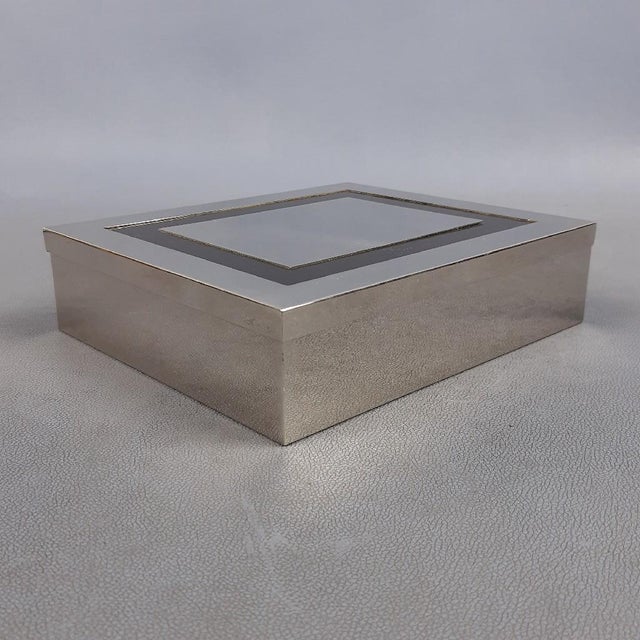 Liwan's Roma Black Glass and Chrome Metal Jewelry Box, Designed by Giacomo Sinopoli, Vintage, 1970s An elegant jewelry box...