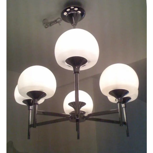 White White & Chrome Reggiani Italian Chandelier For Sale - Image 8 of 10