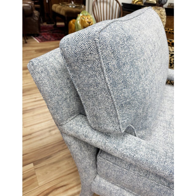 Milo Baughman Newly Upholstered Vintage MCM Parsons Chair in Blue Tweed For Sale - Image 4 of 7