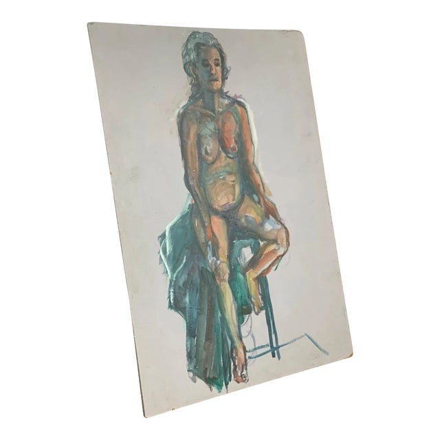 Vintage Abstract Nude Woman Figure Drawing on Board For Sale