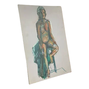 Vintage Abstract Nude Woman Figure Drawing on Board