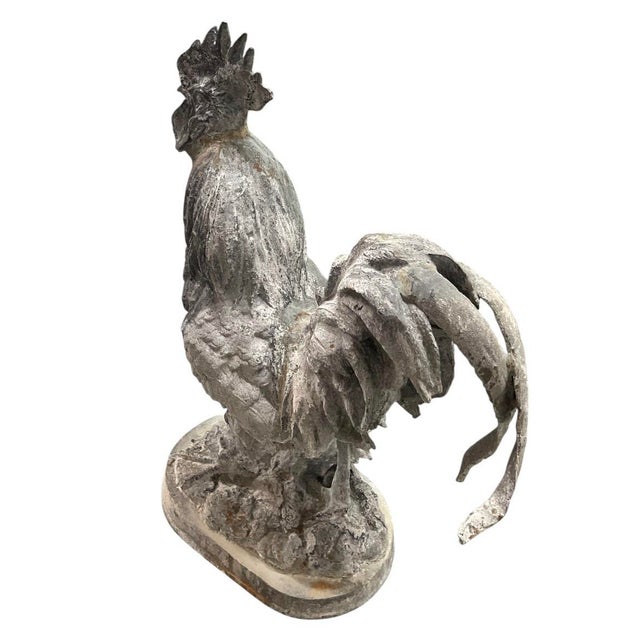 Dark Gray Pair of Mid-20th Century Vintage Cast Iron Rooster Garden Statues For Sale - Image 8 of 12