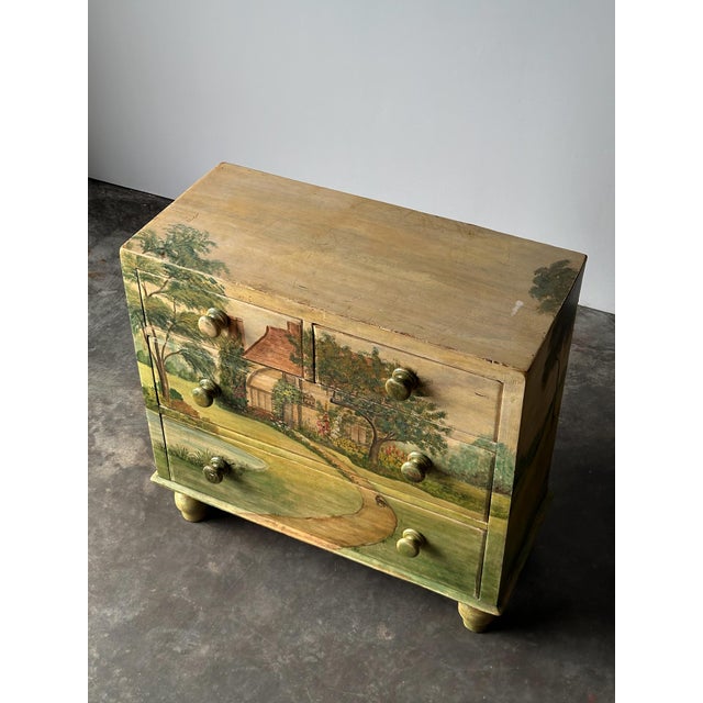 Hand-Painted Cottage Landscape Chest of Drawers, 19th Century For Sale - Image 11 of 18