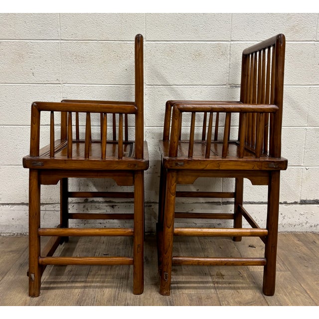 Wood Antique Qing Dynasty Style Chinese Double Happiness Dining Arm Chairs For Sale - Image 7 of 8