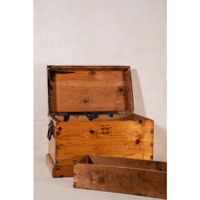 19th Century English Waxed Pine Carpenters Tool Chest (C. 1900)
