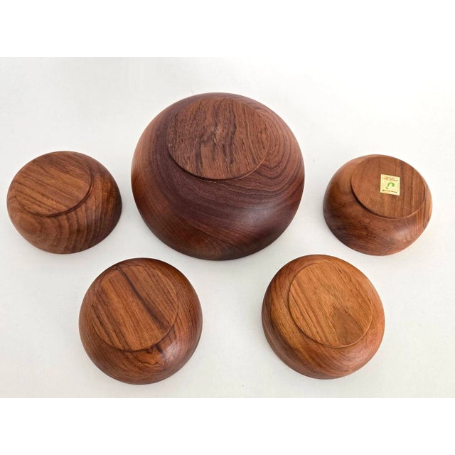 1970s Hand Turned Teak Wood Set of Bowls, 5 Pieces For Sale - Image 11 of 11