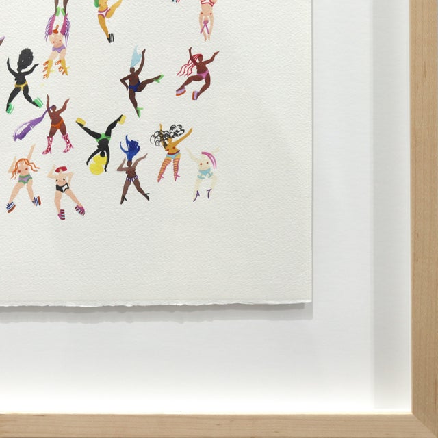 Dancing Queens - Original Framed Colorful Figurative Watercolor Painting on Paper For Sale - Image 4 of 9