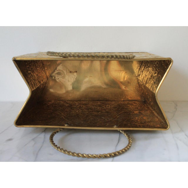 Mid 20th Century 1970s Embossed Brass Shopping Tote Bag Magazine Holder For Sale - Image 5 of 8