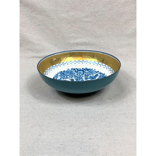 Vintage Steinbock made in Austria enameled bowl decorated with flowers and birds with a gold leaf band around the top of...