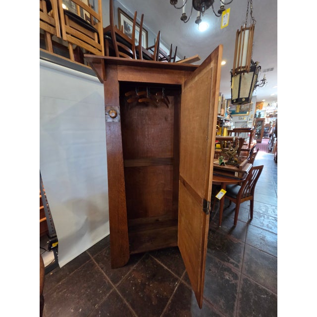 Arts & Crafts Liberty Style Oak Mission Armoire Hand Hammered Copper Accents For Sale - Image 4 of 13