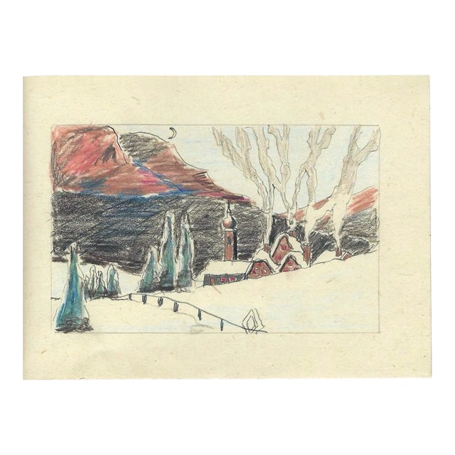1943 Landscape Drawing by William Wood For Sale