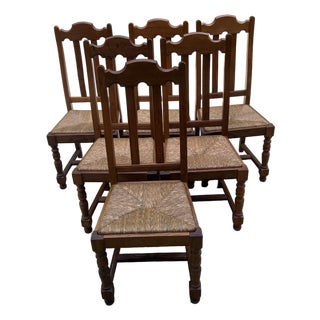 French Country Dining Chairs With Rush Seats - Set of 6 For Sale