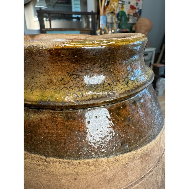 Ceramic Vintage French Country Olive & Brown Glazed Terra-Cotta Pot For Sale - Image 7 of 11