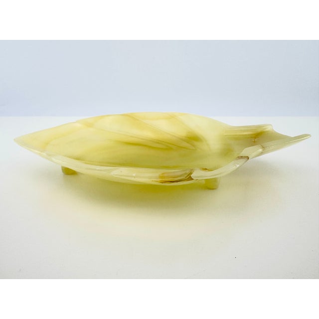 Vintage Italian Hand-Carved Alabaster Leaf Form Footed Tray For Sale - Image 4 of 12