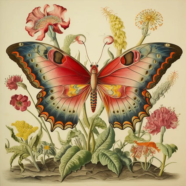 'Butterfly and Flowers' #9 - Framed Original Fine Art Print by Diane Grant Studio Editions. *All rights reserved. Chairish...