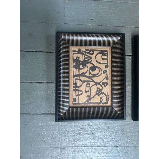 Set of two contemporary original Wayne Cunningham abstract marker drawings. Signed. Measure about 5x7 or 7.5x9.5 framed....