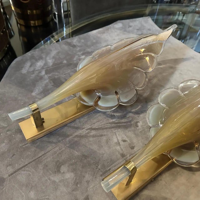 1970s A 1970s Mid-Century Modern Brown Murano Glass Leaf Wall Sconce by Franco Luce For Sale - Image 5 of 12