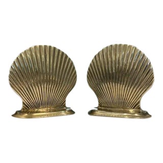 1970s Solid Brass Seashell Bookends by Andrea by Sadek For Sale
