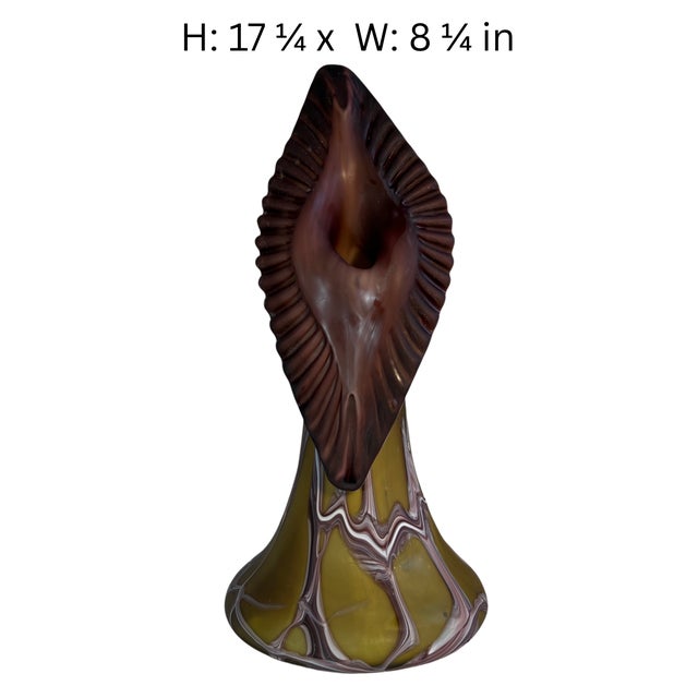 Vintage Essie Zareh Baijan Abstract Jack in the Pulpit Green & Brown Art Glass Vase For Sale - Image 18 of 18