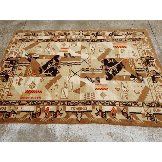 Galerie Shabab Collection Mid-20th Century Indian Art Deco Rug Inspired by Edward McKnight Kauffer For Sale In New York - Image 6 of 10