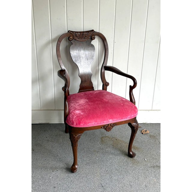 1910s Antique Burlwood Side Chair W/ Pink Velvet Seat For Sale - Image 5 of 6