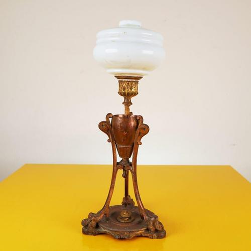 Vintage Art Nouveau Metal and Glass Lamp For Sale - Image 11 of 11