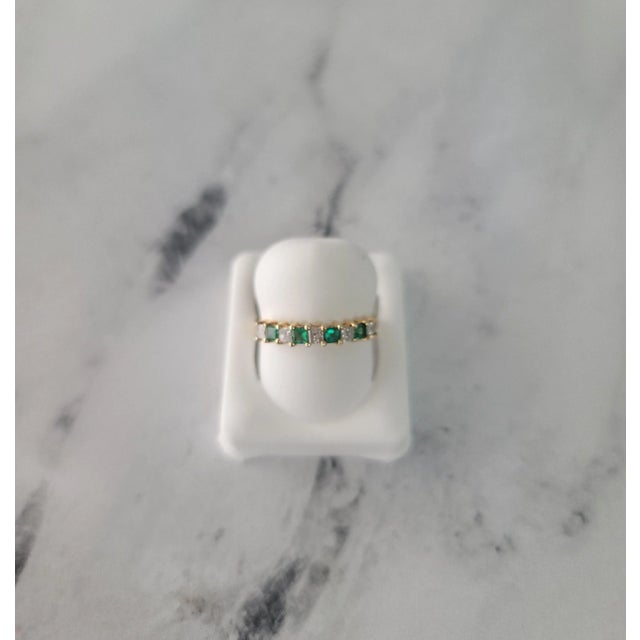 Diamond & Emerald Wedding Band .66cttw 14k Yellow Gold, Size 7.5 For Sale - Image 4 of 4