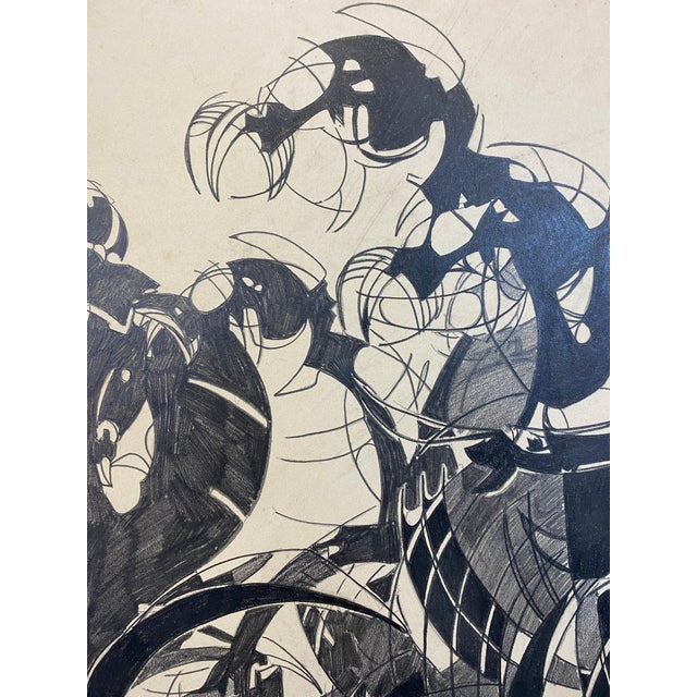 Black 1990s Horse Race, Pen and Ink on Board, Signed Alton S Tobey For Sale - Image 8 of 12