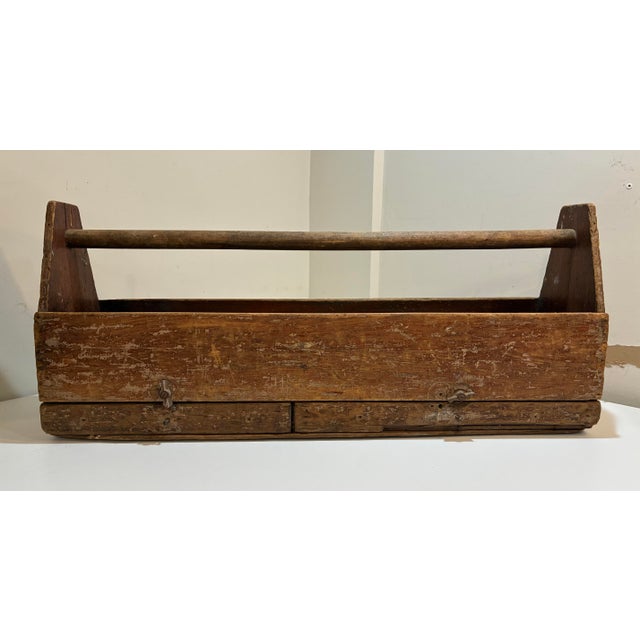Primitive Antique Carpenter’s Tool Tote With Drawers — Rustic Farmhouse Storage Box For Sale - Image 9 of 10