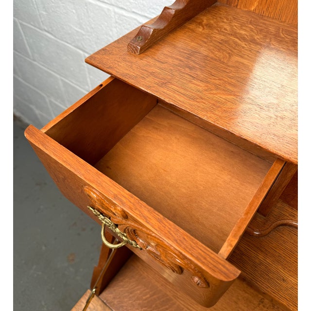 Early 19th Century Victorian Antique Golden Oak Slant Front Secretary Desk Etagere For Sale In New York - Image 6 of 16
