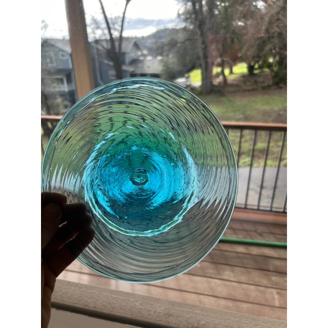 Set of 4 Hand Blown Aquamarine Salad or Dessert Plates French Glass Blower Made For Sale In Sacramento - Image 6 of 10