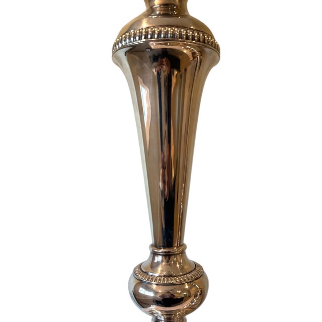 Metal Monumental Pair of Substantial Silver-Plated Standing Floor Candlesticks - 25" Tall For Sale - Image 7 of 10
