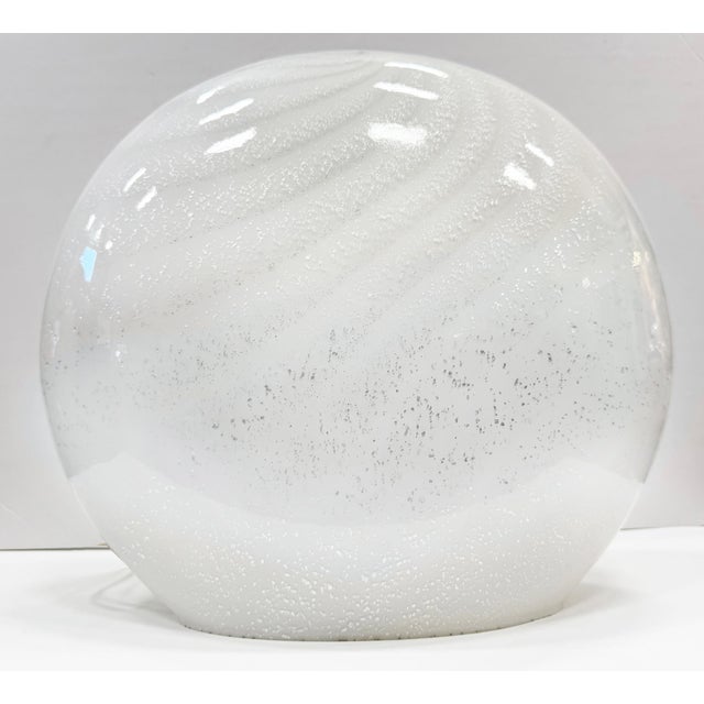 Murano Pair of Blown Swirled Murano Glass Lamps With Silver Inclusions, Oblate Spheroid For Sale - Image 4 of 8
