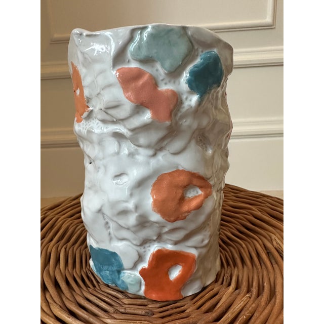 Andy Warhol Vintage Handmade & Signed Brutalist Ceramic Vase With Postmodern Pop Art Designs For Sale - Image 4 of 12