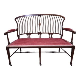 1900s Edward VII Mahogany Inlaid Settee For Sale