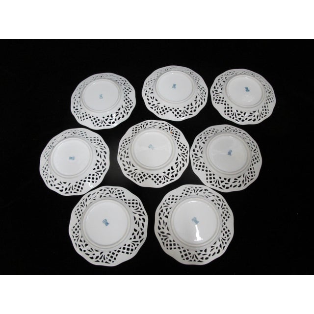 White Early 20th Century Dresden Carl Schumann Bavaria Chateau Floral 6 1/4" Pierced Bread Plate Set of 8 For Sale - Image 8 of 9