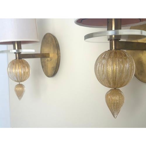 Gold Gold Fleck Murano Glass Wall Sconces from Barbara Barry for Baker Furniture, Set of 2 For Sale - Image 8 of 13