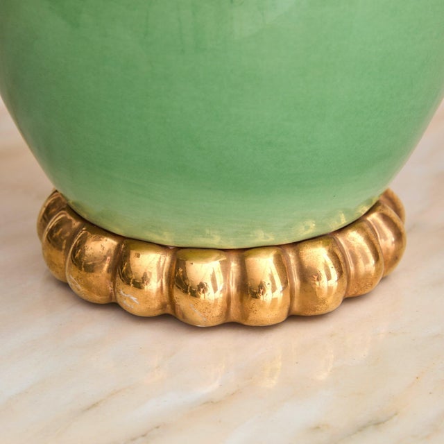 French Art Deco Green Porcelain Table Lamp, 1940s For Sale - Image 4 of 9