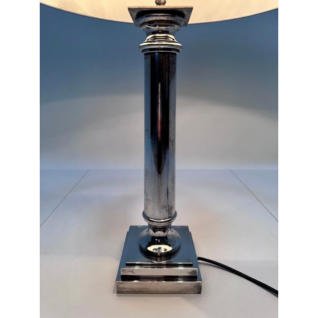 Large Empire-Style Silver-Plated Tuscan Column Table Lamp with Metal Lampshade, France, 1960s For Sale - Image 15 of 18