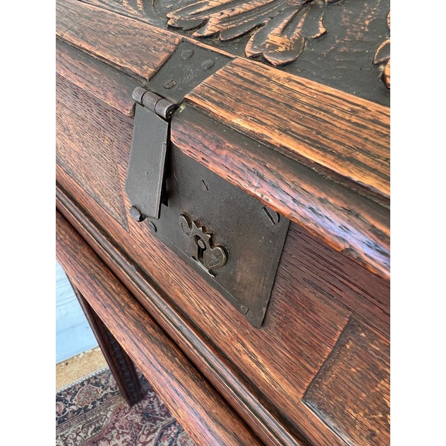 Antique English Slant Top Bible Box Desk Stand Jacobean Carved Oak Lectern C1890 For Sale - Image 15 of 18