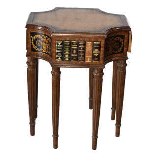 Maitland Smith Neoclassical Style Faux Book Table With Tooled Leather Top For Sale