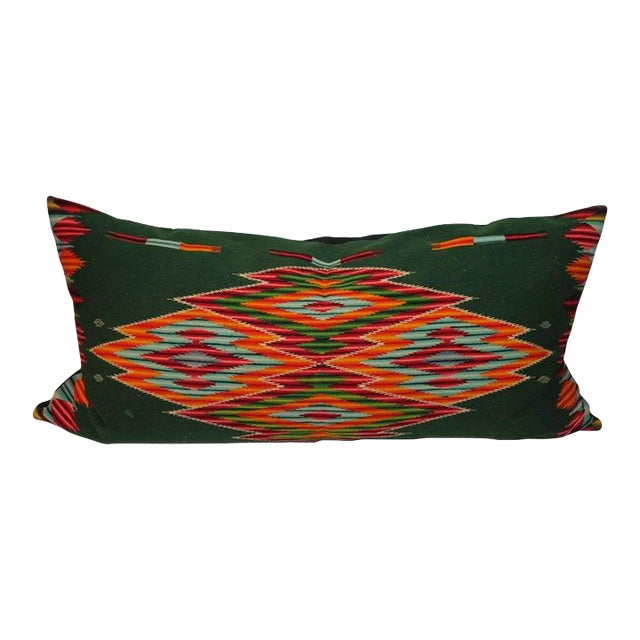 Early 20th Century Monumental Mexican Serape Weaving Bolster Pillow For Sale