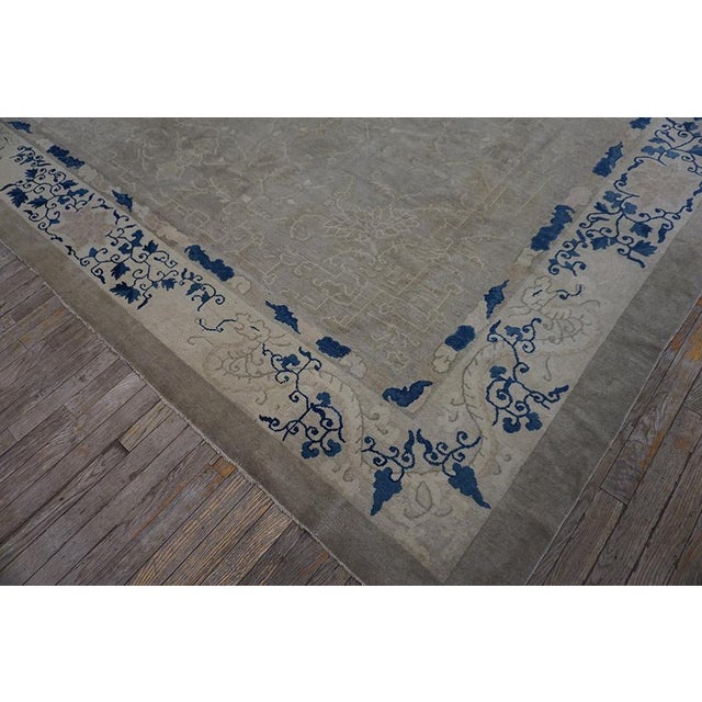 Cream 1880s Antique Beige Cream Open Field Chinoiserie Qing Style Chinese Peking Rug For Sale - Image 8 of 11